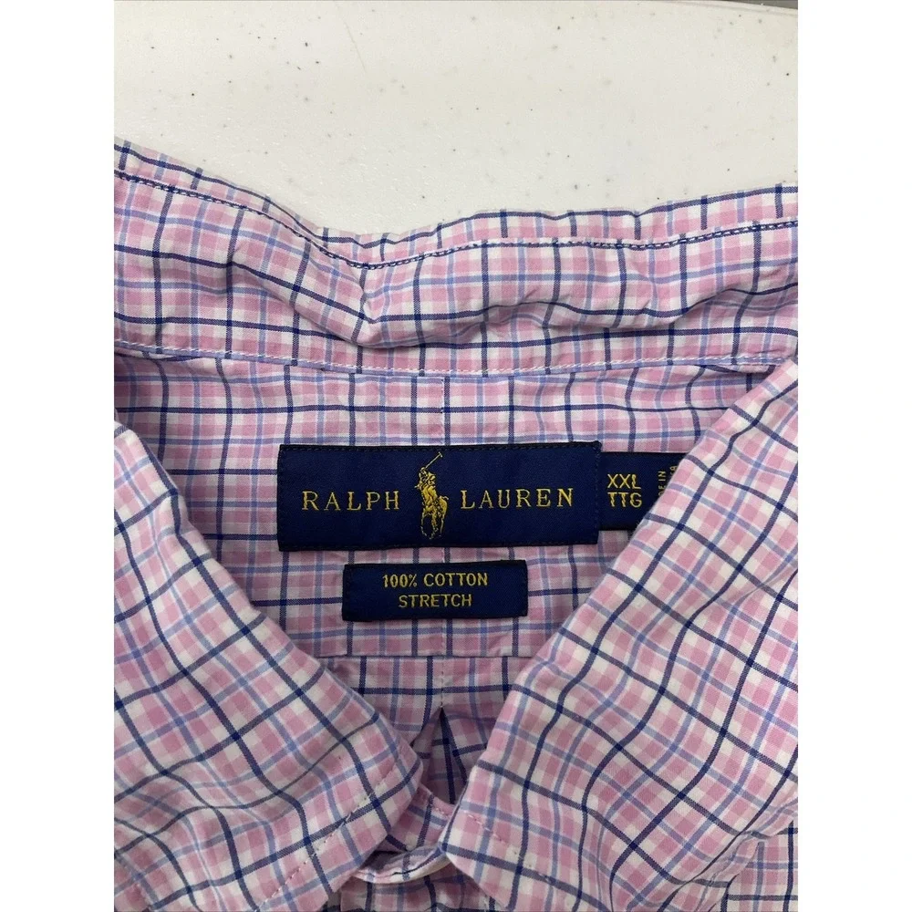 Polo Ralph Lauren Shirt Men Sz 2XL Stretch Gingham Plaid Pink Long Sleeve Pony